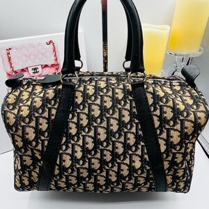 Dior Boston Trotter Bag - Navy/Tan